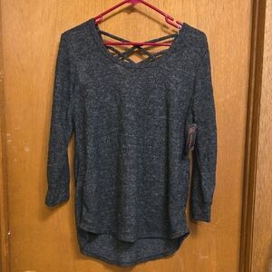 No Boundaries Charcoal Long Sleeve Top with Crisscross Back